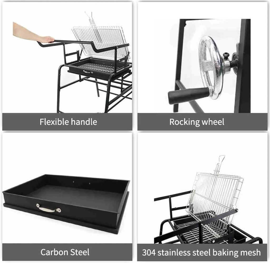 Outdoor Foldable Barbecue Grill, 360° Rotating Charcoal Grills, Stainless Steel Flipping BBQ Grill for Travel, Camping, Party, Bar, Entertainment