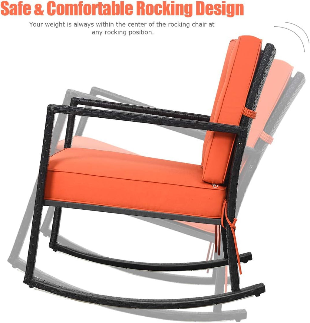 HAPPYGRILL Wicker Rocking Chair, Outdoor Patio Glider Chair with Heavy-Duty Frame, Thick Cushion, Rattan Rocking Chair for Backyard Garden Porch