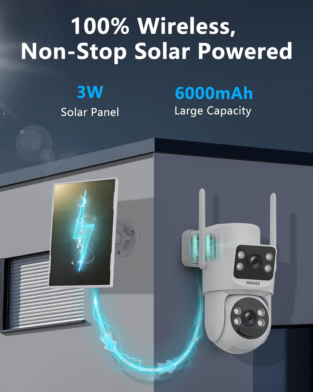 OOSSXX (100% Wire-Free) Solar Battery Outdoor Wireless Security Camera WiFi Cameras Video Surveillance Cam