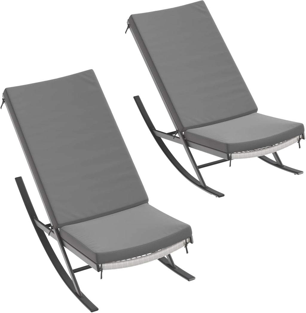 Rocking Chair Outdoor Set of 2 Patio Chairs Rocking Chairs Outdoor Lounge Rattan Chair for Outside Lawn with Cushions for Front Porch, Garden, Backyard, Lawn, Patio,Grey