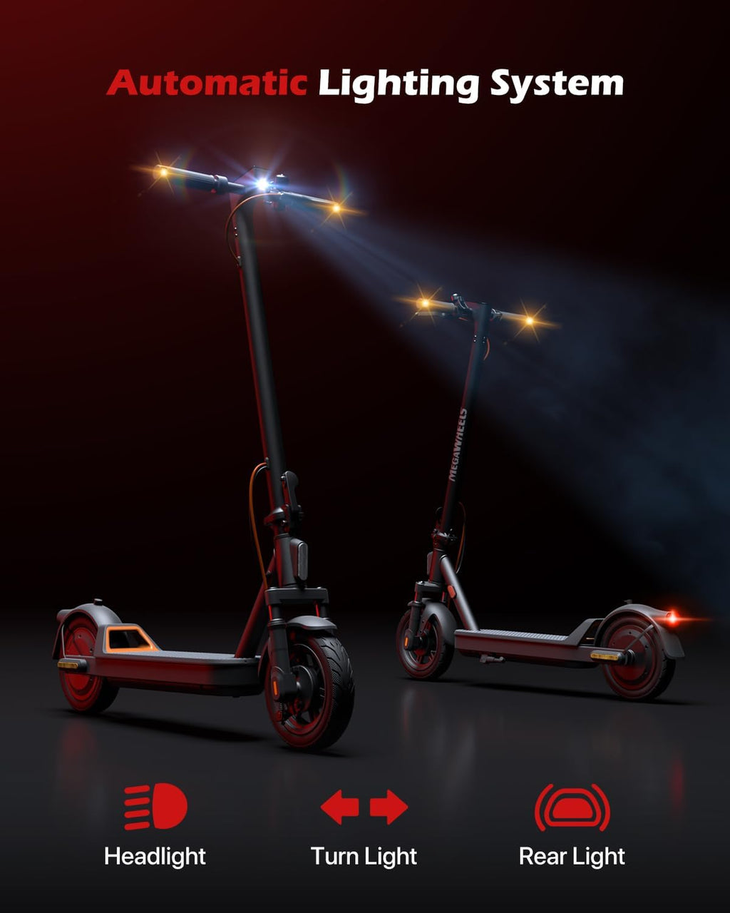 MEGAWHEELS Electric Scooter,Electric Scooter Adults Teens,10in Pneumatic Tires,350/500/600W Motor,19/31 Miles Range,15.5mph E Scooter with Smart APP Control for Commuting, Outdoor, Short Travel Gift