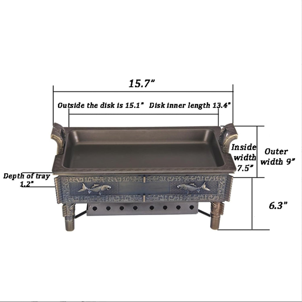 BBQ Gril,Antique Copper Fish Grill,Multifunctional Charcoal BBQ for Cooking Fish,Removeable Plates,Smokeless Indoor Grill,Portable Non-Stick Teppanyaki Griddle Grill Pan for Outdoor Camping