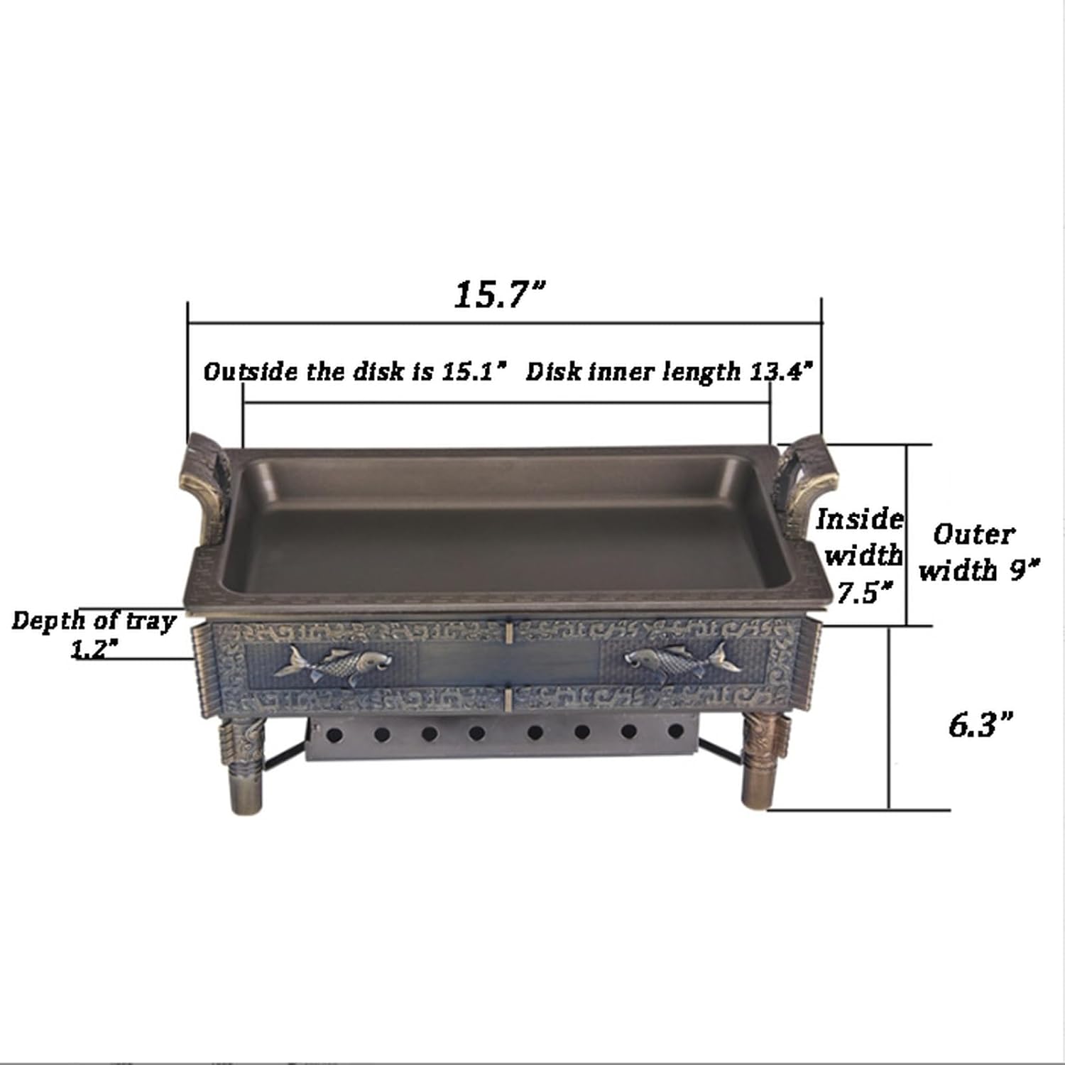 BBQ Gril,Antique Copper Fish Grill,Multifunctional Charcoal BBQ for Cooking Fish,Removeable Plates,Smokeless Indoor Grill,Portable Non-Stick Teppanyaki Griddle Grill Pan for Outdoor Camping