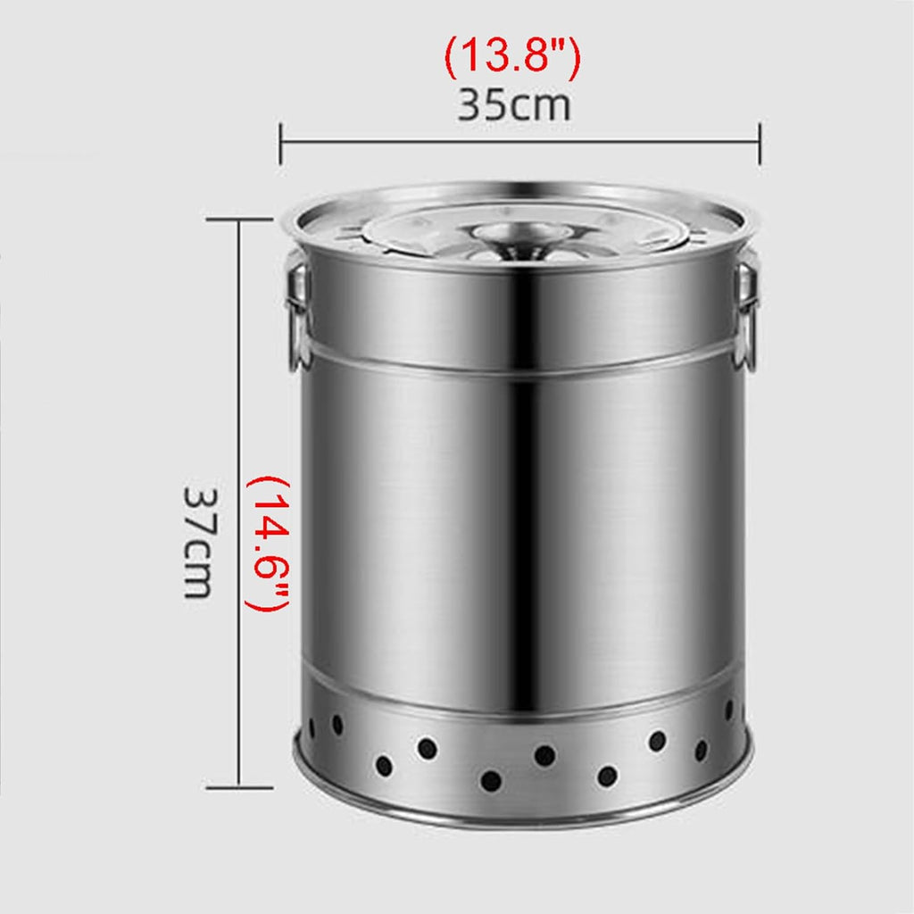 Outdoor Charcoal Grill Smokeless BBQ Hanging Grill Portable Stainless Steel BBQ Grill Oil and Carbon Separation Design Round Barrel Grill for Barbecue Party Camping(35x37cm/13.8x14.6)