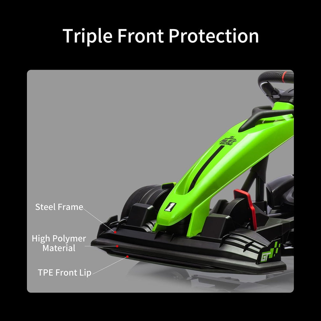 24V Electric Ride Car, Drift Kart for Kids with Adjustable Seat & 8.5MPH Speed, EVA Silent Wheels, Parent-Safety Certified Ride-on Toy