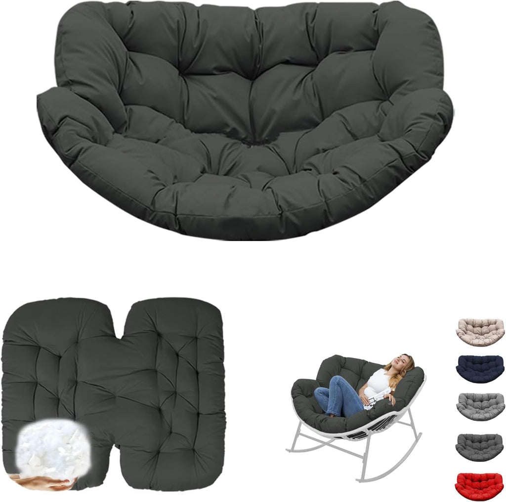 Thickened Waterproof Papasan Rocking Chair Cushion, 6.3'' Patio Egg Chair Pad with Ties, Outdoor/Indoor Rattan Hammock for Porch, Garden, Balcony(Only Cushion not Chairs) (Dark Grey)