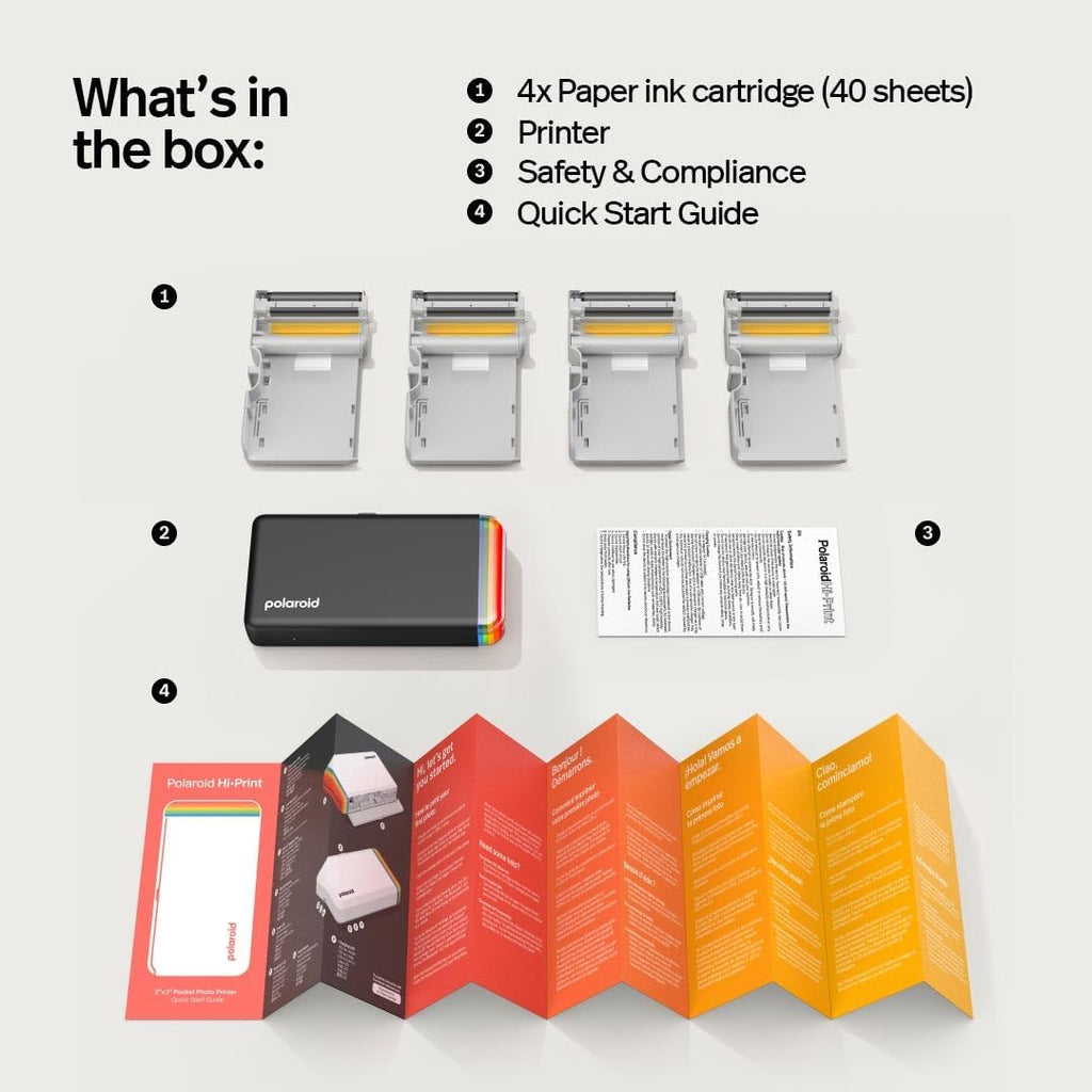 Polaroid Hi-Print + Paper Bundle- 2nd Generation Bluetooth Connected 2x3 Pocket Photo Dye-Sub Printer - Black Printer + 40 Photos (6439)