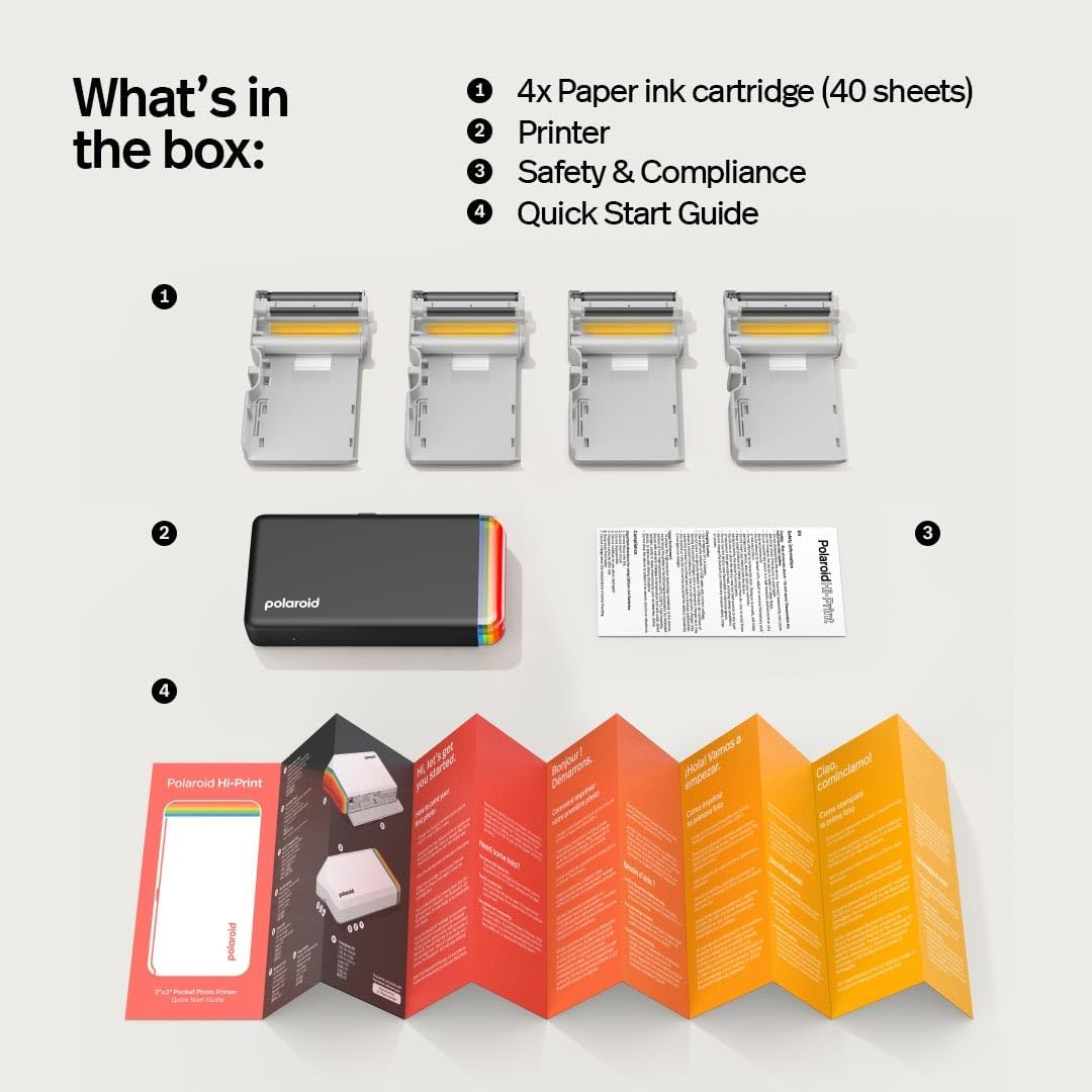 Polaroid Hi-Print + Paper Bundle- 2nd Generation Bluetooth Connected 2x3 Pocket Photo Dye-Sub Printer - Black Printer + 40 Photos (6439)