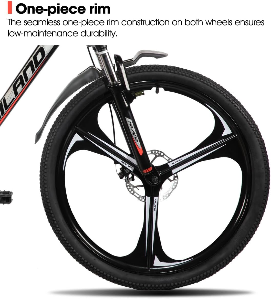 HILAND 26' MTB Mountain Bike for Men Women Adults, 18-Speed, Disc Brake, Lightweight Aluminum Frame, 3/6 Spoke Wheel