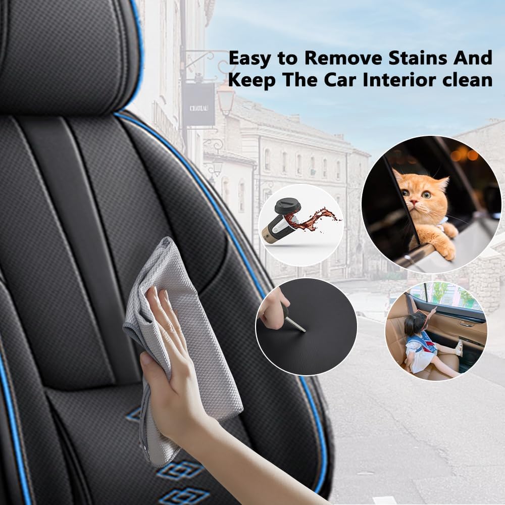 Car Seat Covers for GX 460,for Lexus GX 460 2010-2023,Leather Full Set Seat Covers,Airbag-Compatible Car Seat Protectors,Waterproof Seat Cover for Cars(Black+Blue,5PCS Only)