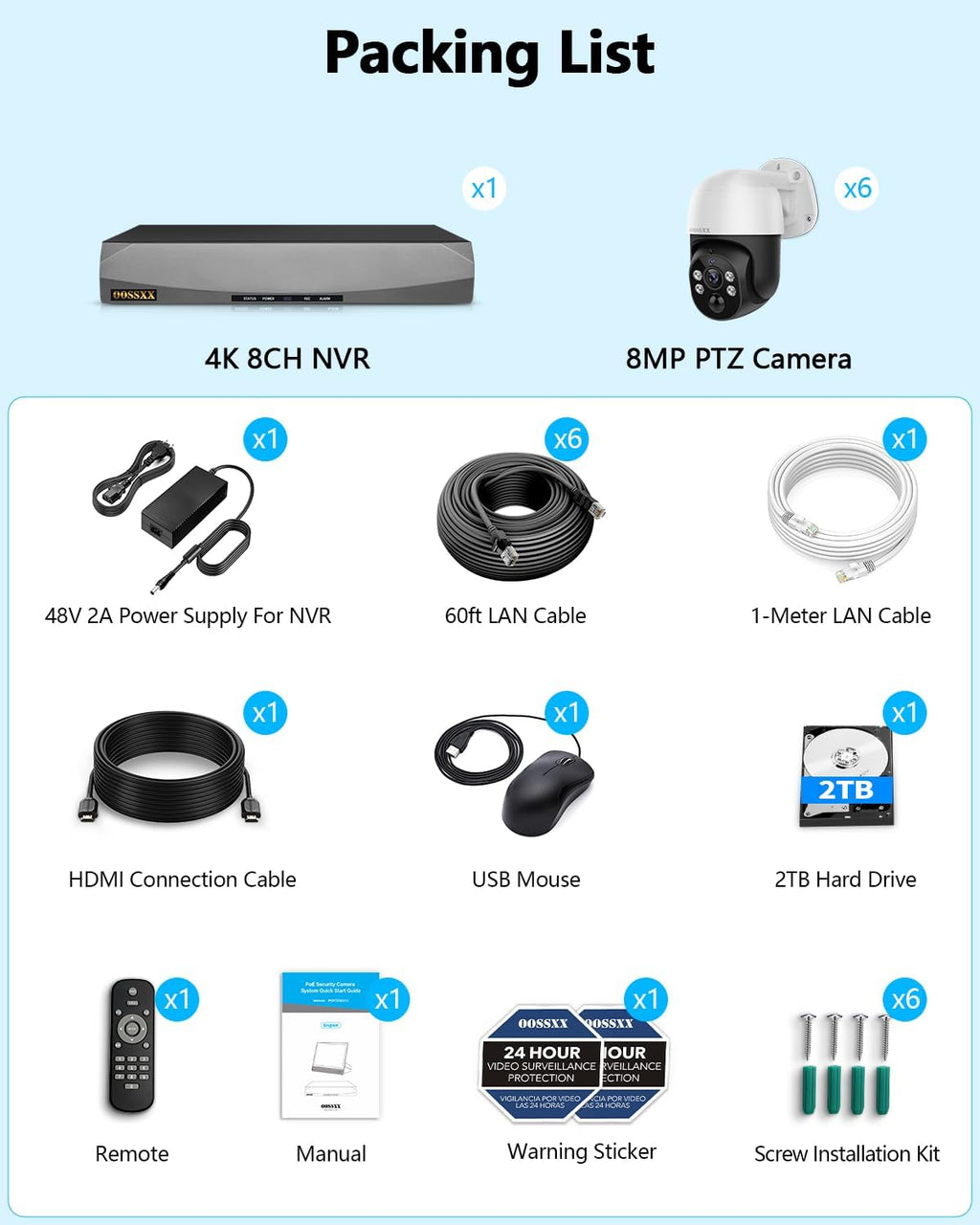 (2026 New) 4K PoE PTZ Security Camera System with 6 Cameras, 8CH NVR 2TB HDD, Wired Outdoor Pan Tilt Cameras, AI Human Detection, 2-Way Audio, No Monthly Fee