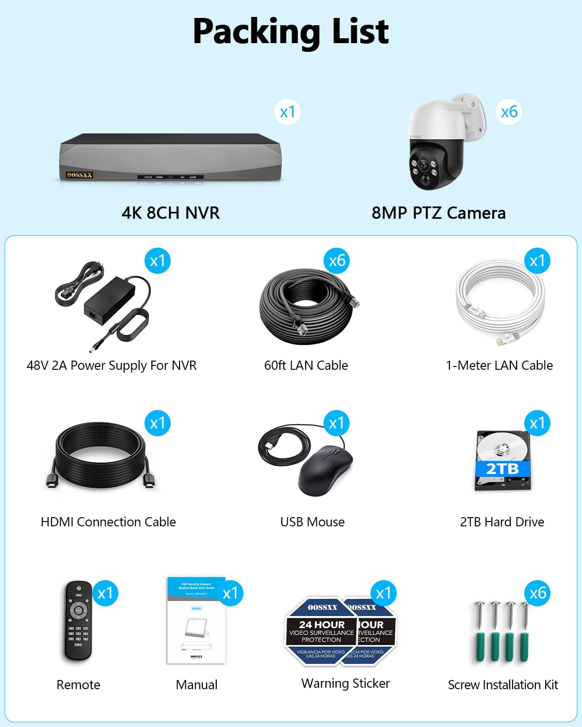 (2026 New) 4K PoE PTZ Security Camera System with 6 Cameras, 8CH NVR 2TB HDD, Wired Outdoor Pan Tilt Cameras, AI Human Detection, 2-Way Audio, No Monthly Fee
