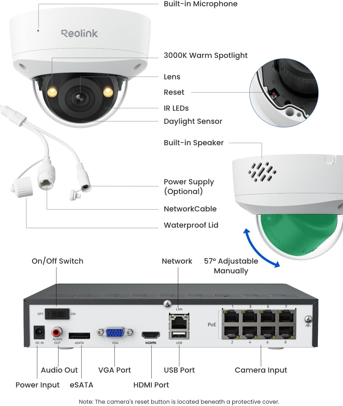 REOLINK 4K Security Camera System, 4pcs 4K UHD IK10 Vandalproof PoE Surveillance Cams Outdoor, 8CH NVR 2TB HDD, Color Night Vision, Smart Detection, 2-Way Talk, IP67 Weatherproof, RLK8-800V4