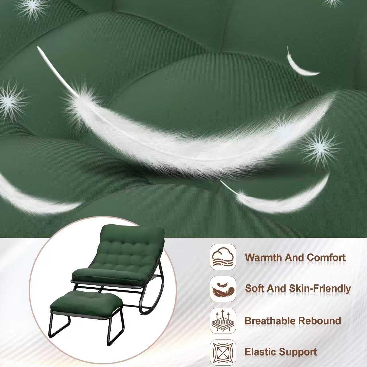 Outdoor and Indoor Rocking Chairs, Comfy Patio Chair, Rocking Chair with Ottoman and Sturdy Metal Frame, Balcony Chairs with Thickened Cushion, Silla Mecedora for Patio Porch Garden Living (Green)