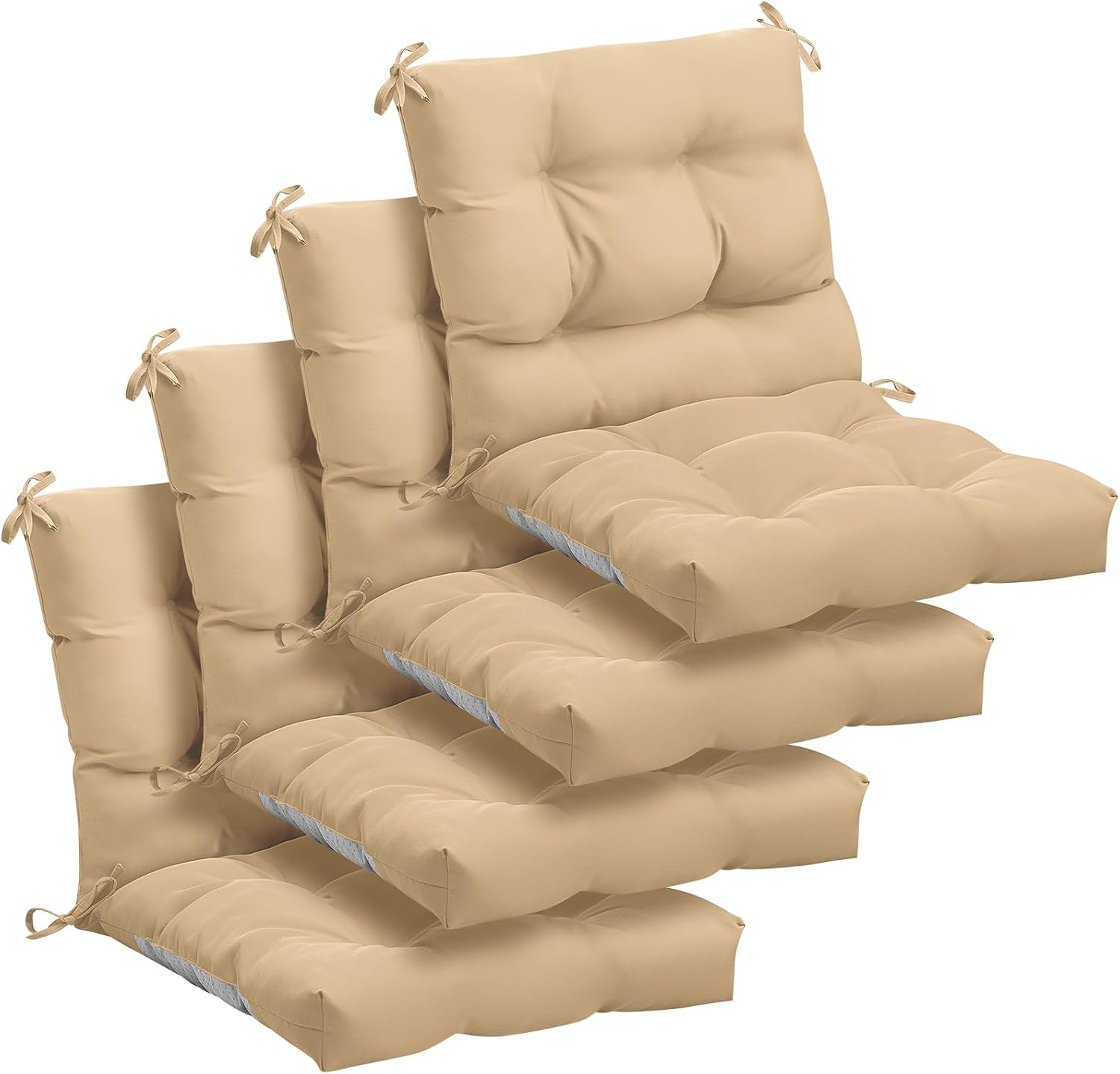 Marsui 4 Pcs Outdoor Indoor High Back Chair Cushions Patio Furniture Tufted Pillow with Ties Water-Resistant Replacement Outdoor Rocking Chair Cushions, 42 x 21 Inches (Beige,Solid Color)