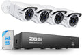 ZOSI 4K PoE Security Camera System, 4pcs 8MP Weatherproof Indoor Outdoor Bullet Cameras with Person Vehicle Detection, 100ft Night Vision, 4K/8MP 8CH NVR with 2TB HDD for 24/7 Video & Audio Recording