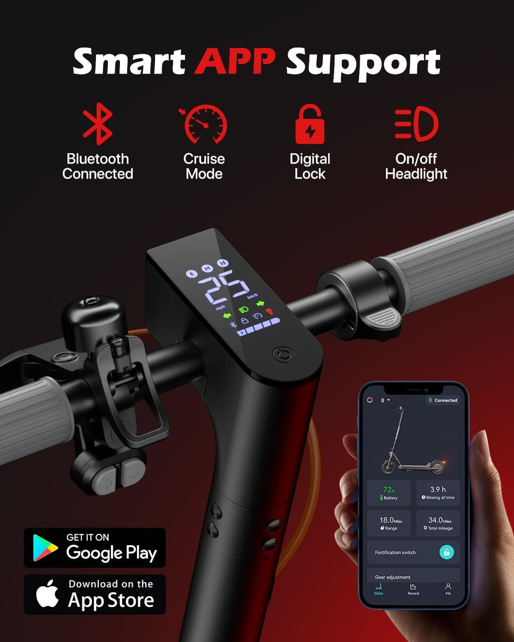 MEGAWHEELS Electric Scooter,Electric Scooter Adults Teens,10in Pneumatic Tires,350/500/600W Motor,19/31 Miles Range,15.5mph E Scooter with Smart APP Control for Commuting, Outdoor, Short Travel Gift