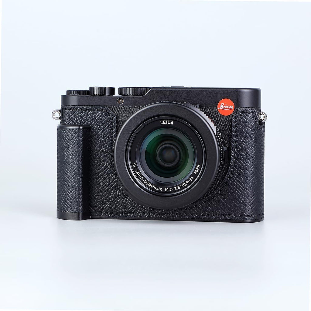 Camera Half Case for Leica D-LUX 8, Vintage Metal Genuine Leather Instant Camera Protective Cases Stylish Portable Shockproof (Black)
