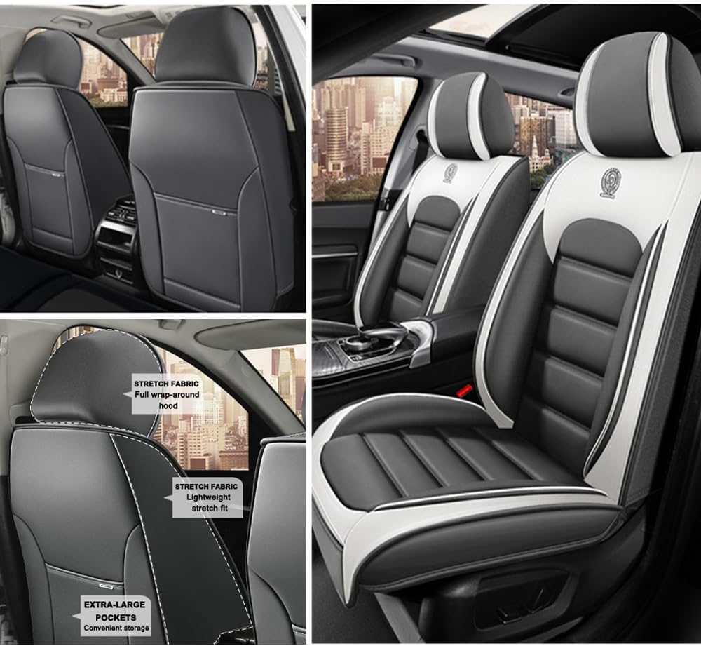 2 Seat Covers for Buick Encore GX 2020-2024 Leather Car Seat Covers Waterproof Anti-Slip Car Seat Protectors Comfort Premium Automotive Seat Covers with Airbag（Standard,White+Gray）