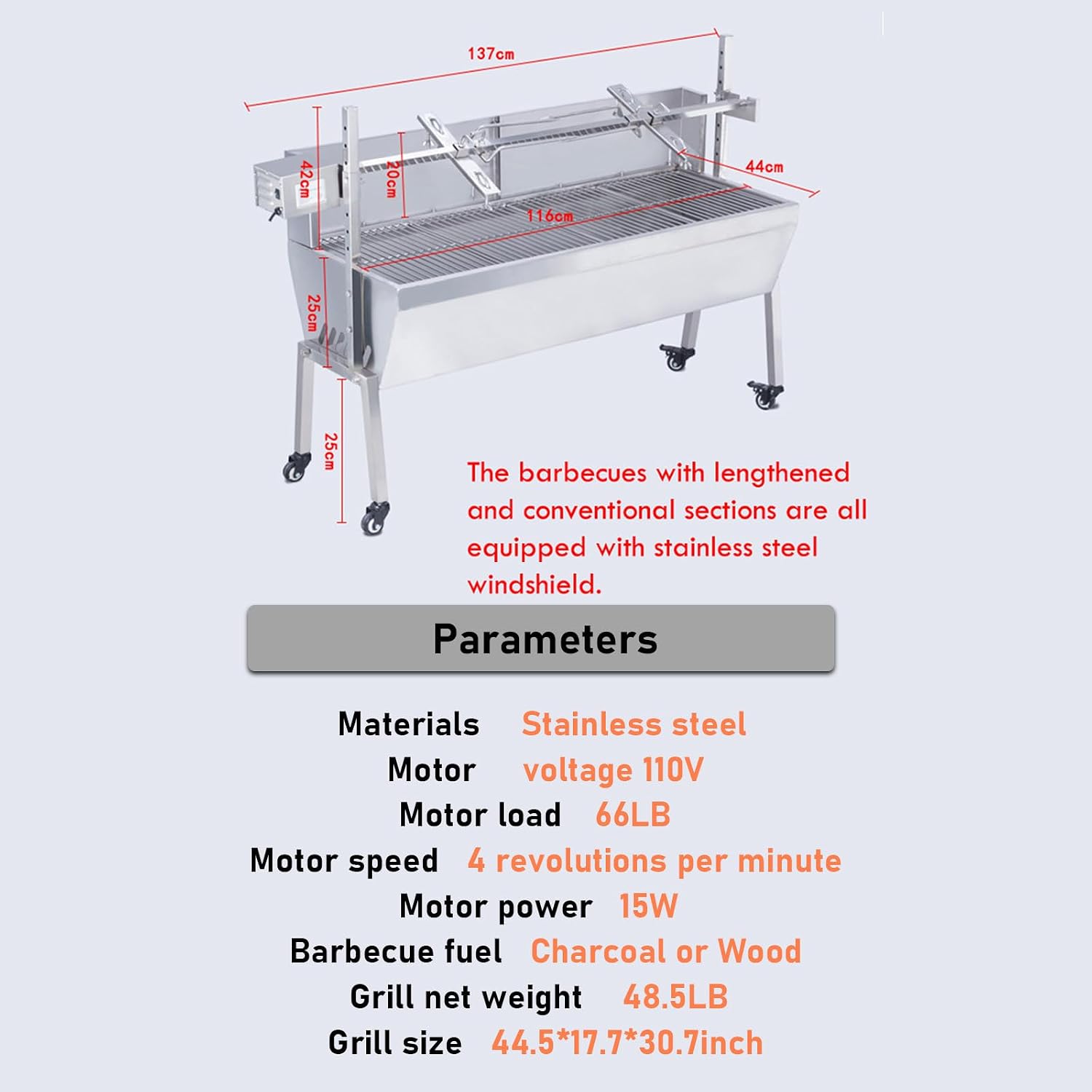 Rotisserie Barbecue 46' Grill Charcoal BBQ Rotisserie Outdoor Electric Grill Outdoor Barbecue Tools 110V