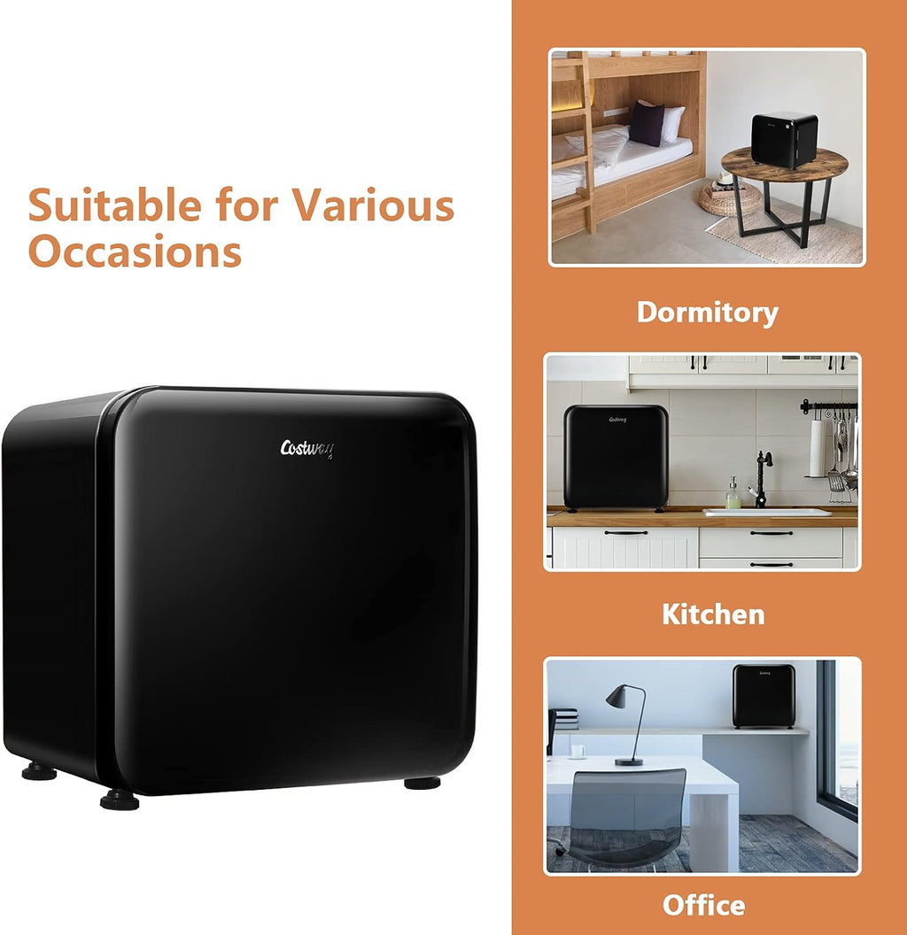 COSTWAY 1.6 Cu.ft Mini Fridge, Compact Refrigerator with Auto Defrost, Single Reversible Door, Adjustable Thermostat for Office, Dorm, Bedroom, Apartment (Black)