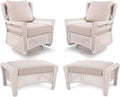 Park Meadow 4-Piece Patio Wicker Swivel Rocking Chairs Bistro Set, All-Weather Hand-Woven HDPE Rattan with Ottoman Footrest for Backyard Porch Deck (Taupe Beige/Off-White)