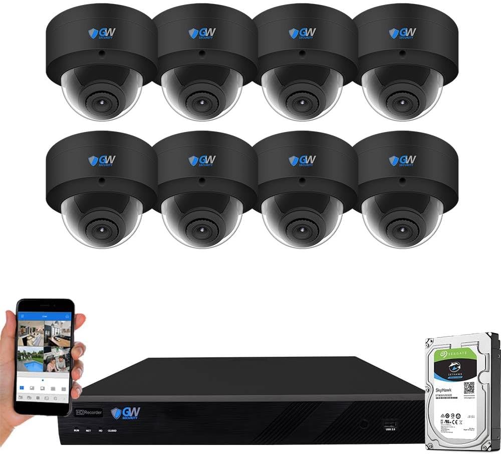 GW Security 16 Channel 12MP NVR UltraHD 4K Smart AI Face Recognition AcuSearch PoE Security Camera System with 8 x 8MP Waterproof Microphone 135° Wide Angle Outdoor Indoor Dome Cameras (Black)