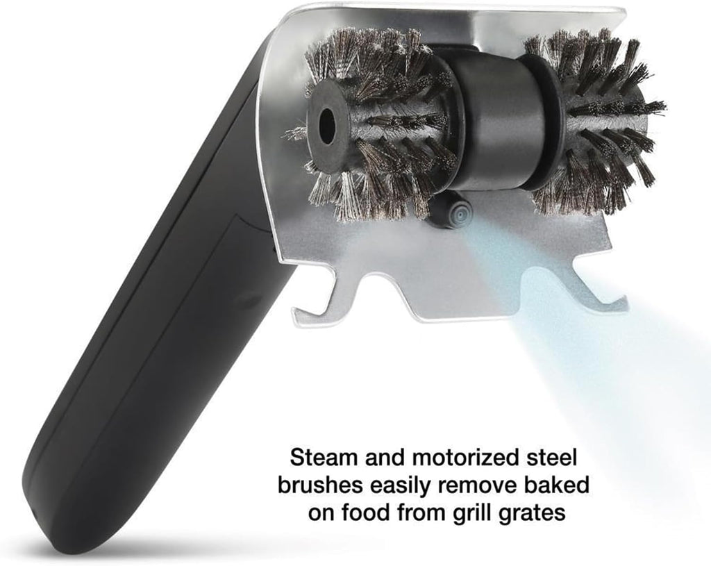 Electric Steam Grill Brush with Motorized Steel Bristles Stainless Steel Handle for BBQ Cleaning