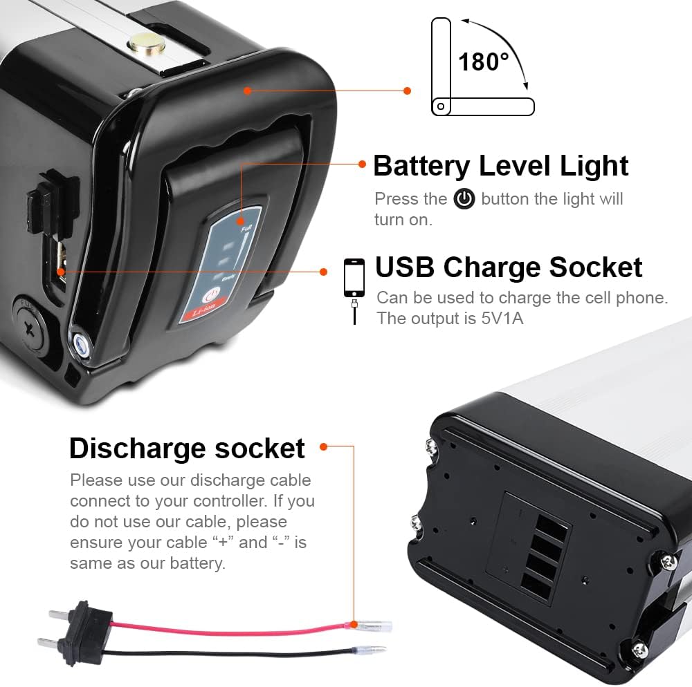 Yose Power 48V 36V 10.4Ah 13Ah 15Ah 17.4Ah Ebike Battery Sliver Fish Electric Bike Battery 250W 350W 500W 700W 900W 1000W Electric Bicycle Lithium Batteris (Silver Color 36V13Ah for 0-750W Motor)