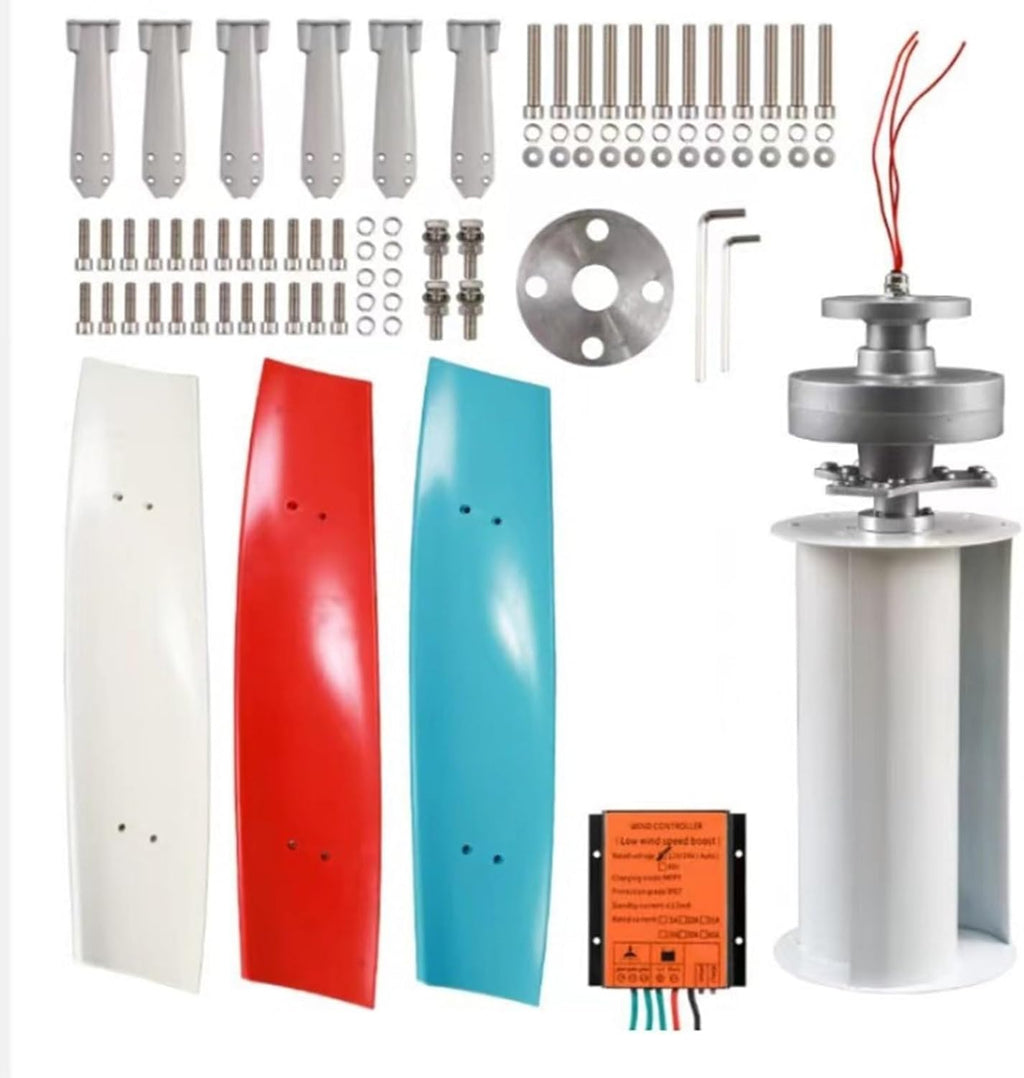 1000W Wind Turbine Generator Kit, 3 Blades Vertical Axis Wind Power Generator Permanent-Magnet 12/24V With Controller, Quiet Design For Home, Boats, Street Lighting