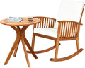 Tangkula 2 PCS Patio Bistro Set, Outdoor Acacia Wood Rocking Chair with Round Table, Thick Cushion of Detachable Cover, Rocking Chair Set for Outdoor Indoor Patio Backyard, Teak
