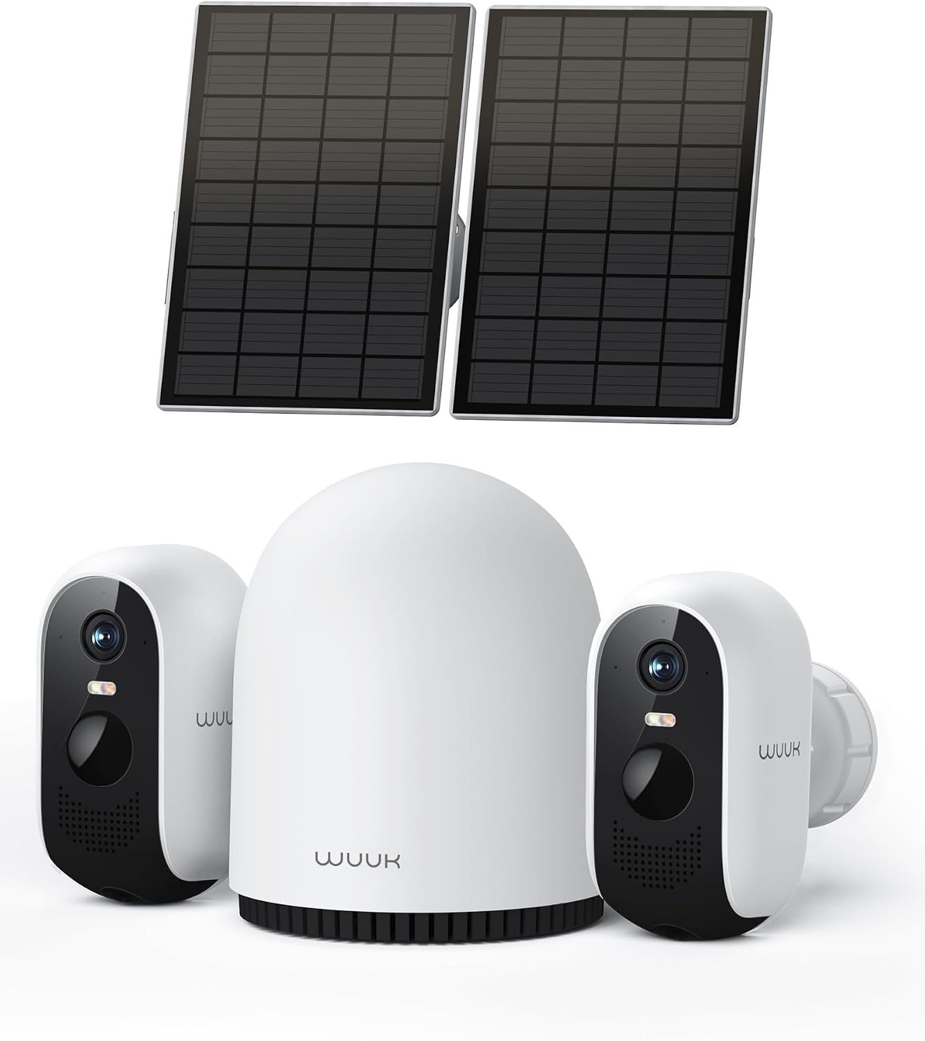 WUUK Solar Security Cameras Wireless Outdoor, Home Surveillance System, 2K, No Monthly Fee, Motion Alert, Night Vision, 2.4/5 GHz WiFi, 32G Local Storage, Compatible with Alexa & Google, 2-Camera Kit