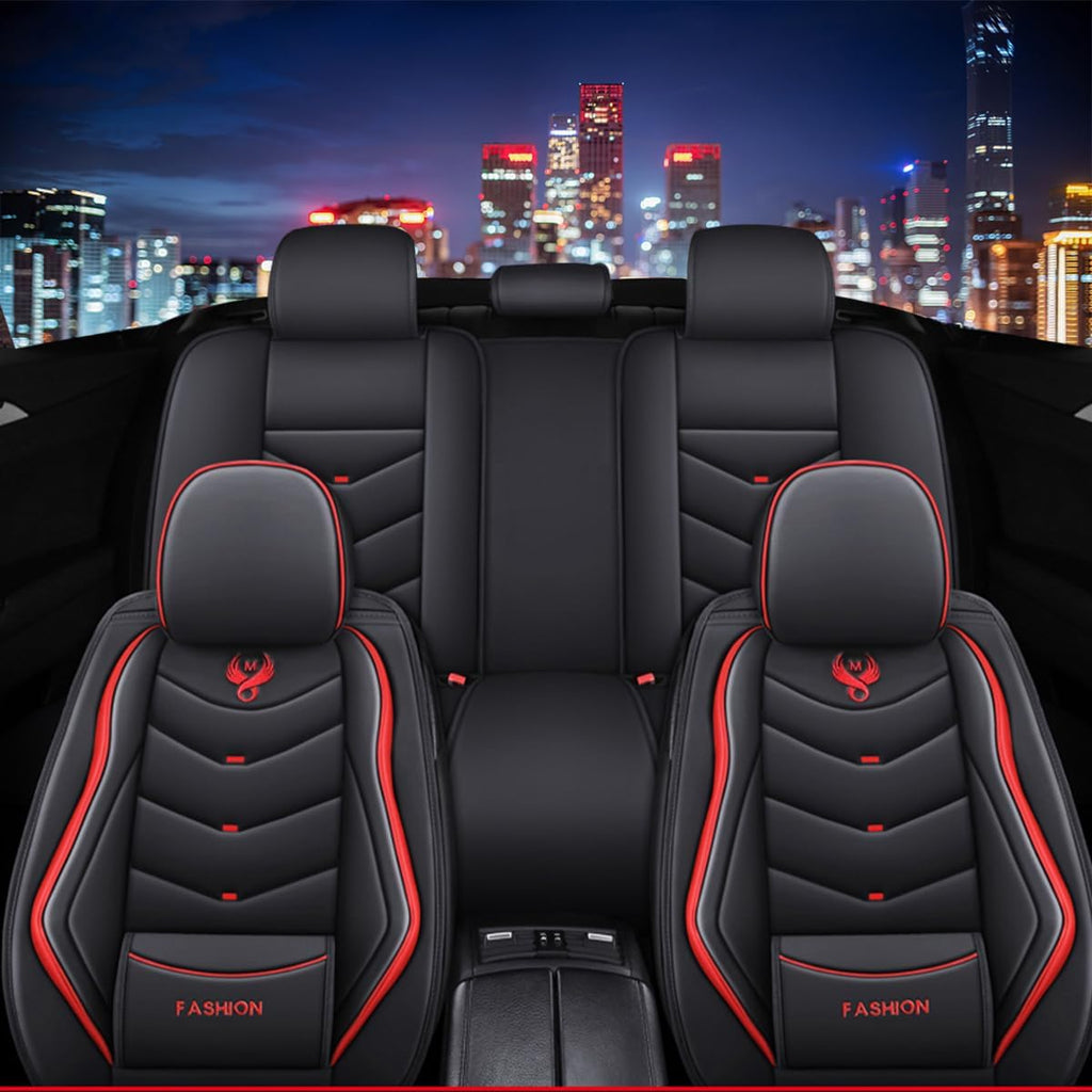 Car Seat Covers Full Set for Hyundai Accent 2018-2022 Leather Seat Covers, Waterproof Non-Slip Breathable Wear Seat Cover, Car Seat Protector Adapted Airbags（Standard, Black+Red）