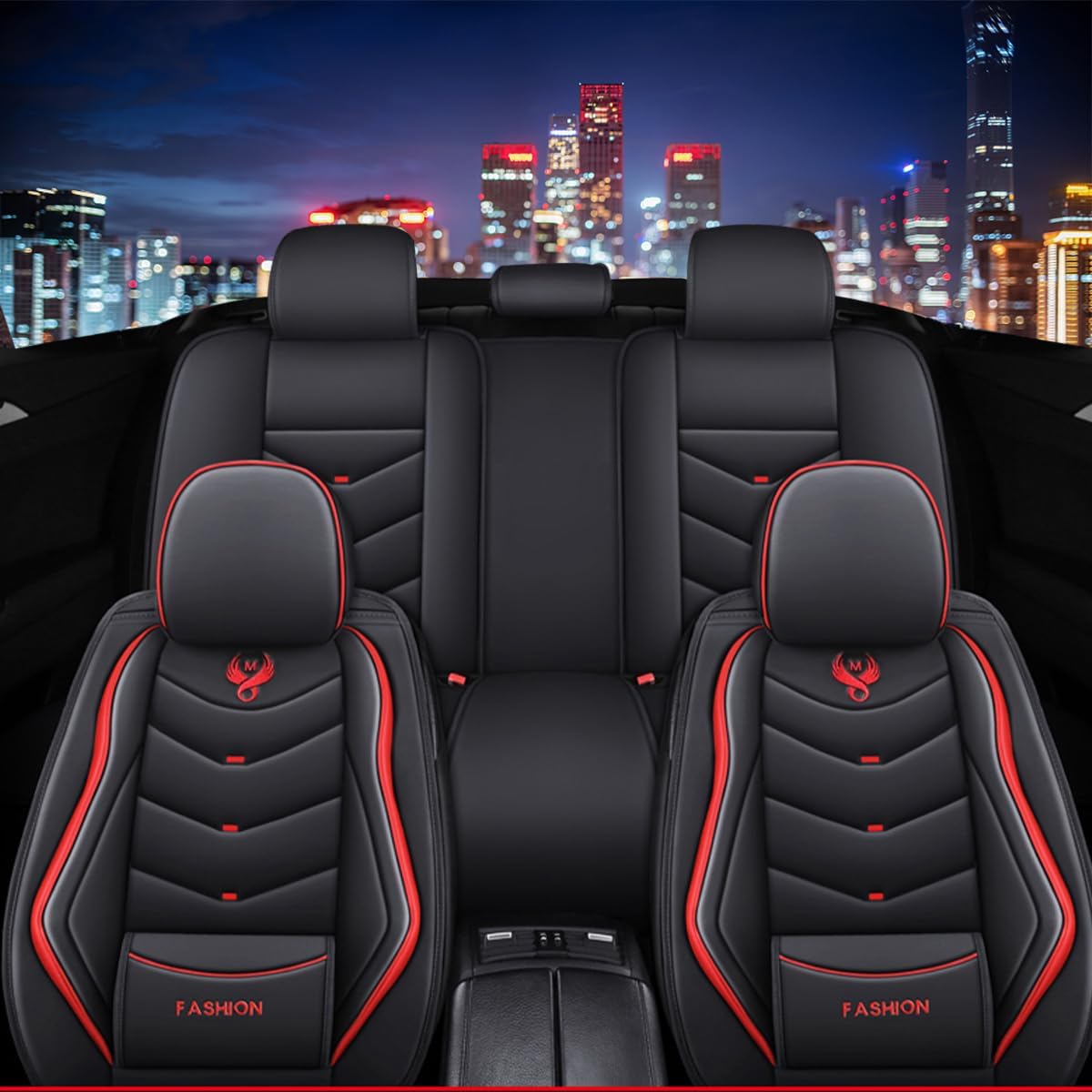 Car Seat Covers Full Set for Hyundai Accent 2018-2022 Leather Seat Covers, Waterproof Non-Slip Breathable Wear Seat Cover, Car Seat Protector Adapted Airbags（Standard, Black+Red）