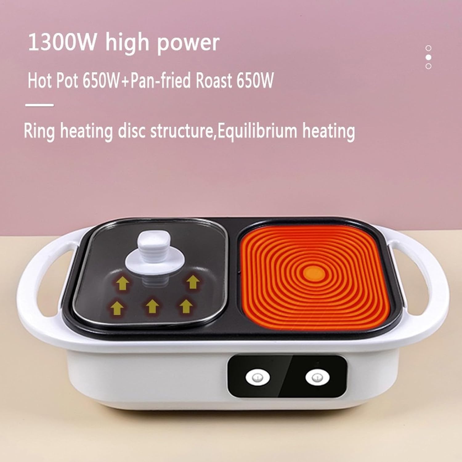 Indoor Non-Stick Electric Pot and Griddle, Barbecue Pan Hotpot With Divider, Independent Dual Temperature Control, for Korean BBQ, Steaks, Shabu Shabu and Noodles at Family Dinners