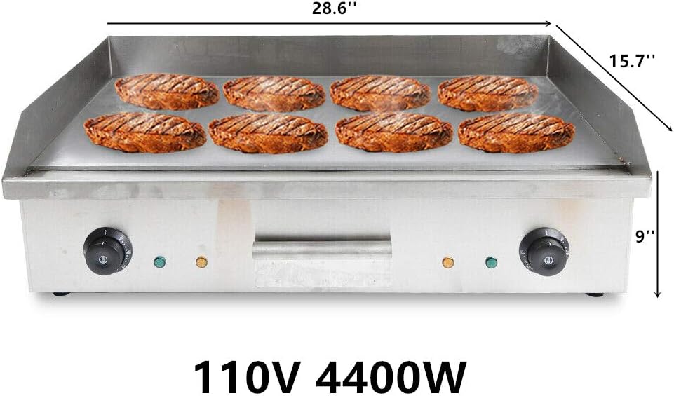 Commercial Electric Griddle 110V 4400W Electric Flat Top Griddle Non-Stick Teppanyaki Grill, 29'' x 16'' Cooking Plate, Stainless Steel Restaurant Electric Countertop Griddle Tabletop Grill