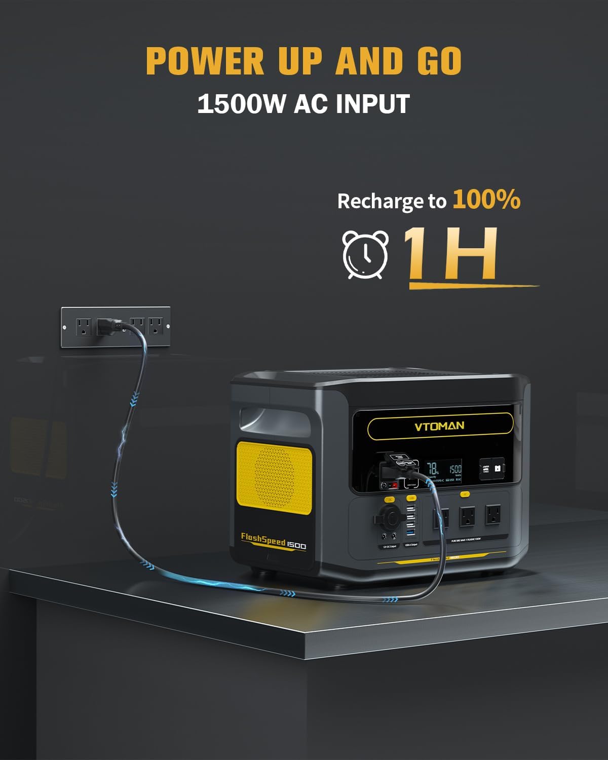VTOMAN FlashSpeed 1500 Portable Power Station 1548Wh - Recharge 0-100% within 1H, LiFePO4 Battery Powered Solar Generator with 110V/1500W AC Output/Input, 100W USB Port for Camping, Emergency