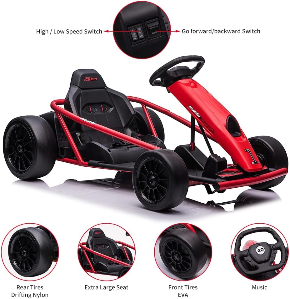 Go Kart, Big Kids Electric Karts, 24v 2 x 300w 8MPH Support for Smooth Slew Drift with Slow Start and Seat Belt for Double Protection, with Musical Horns, Maximum Load 180Lbs, for Kids 8-11 Year