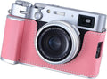 Camera Half Case for Fujifilm Fuji X100VI,Vintage Metal Genuine Leather Instant Camera Protective Cases Stylish Portable Shockproof (Pink)