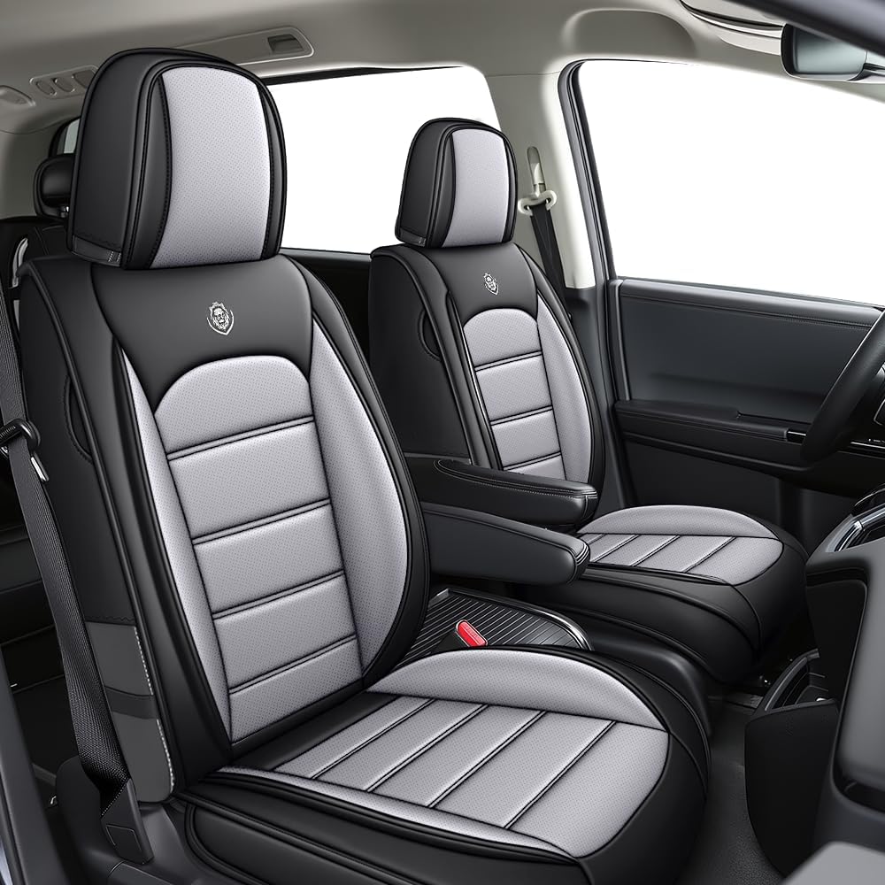 JOJ Car Seat Cover for Cadillac XT6 Seat Covers for Cars 2020-2026,Leather Waterproof Car Seat Covers Full Set,All Weather Tech Car Seat Protector,7 Seats Black Gray