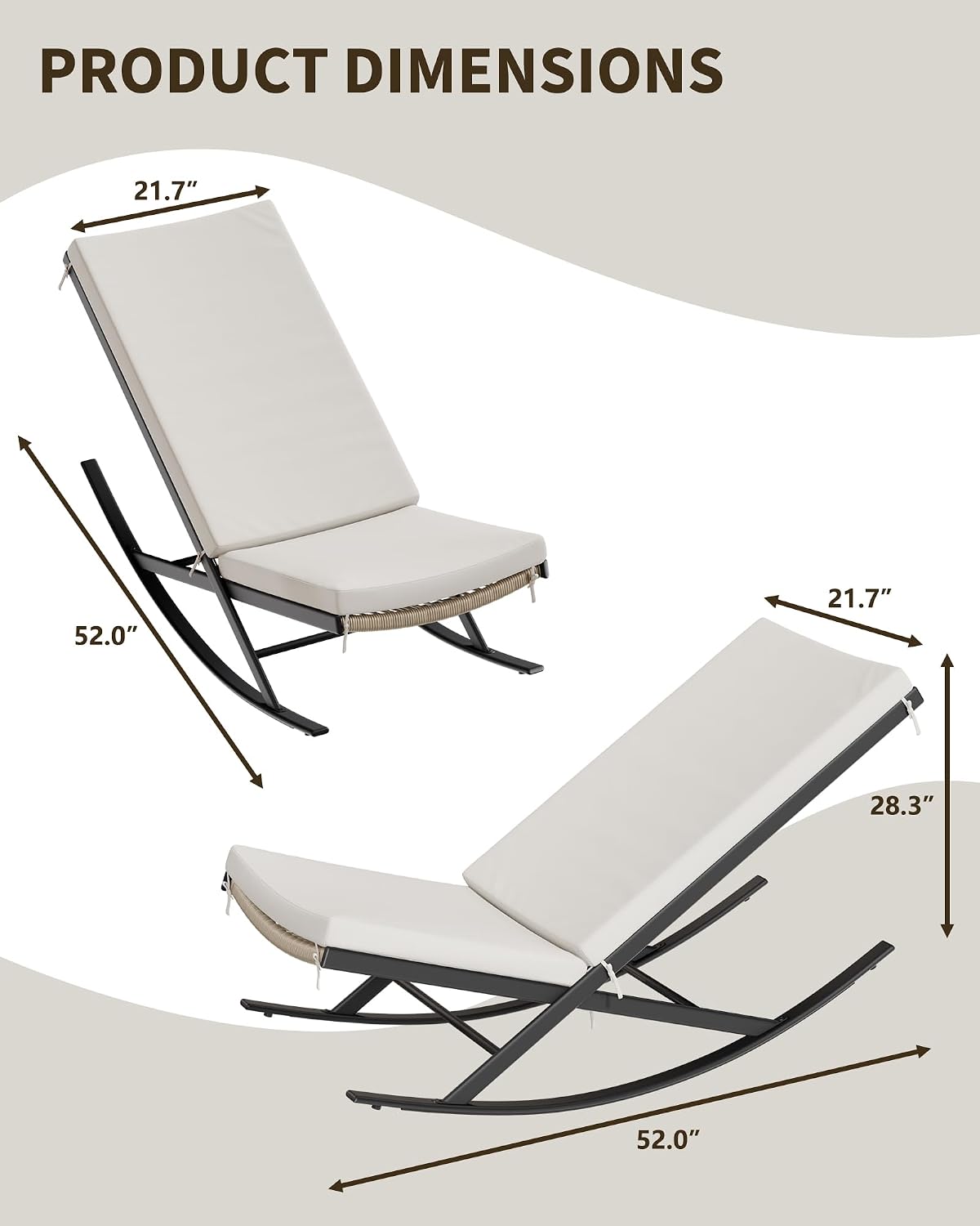 Rocking Chair Outdoor Set of 2 Patio Chairs Rocking Chairs Outdoor Lounge Rattan Chair for Outside Lawn with Cushions for Front Porch, Garden, Backyard, Lawn, Patio,Beige