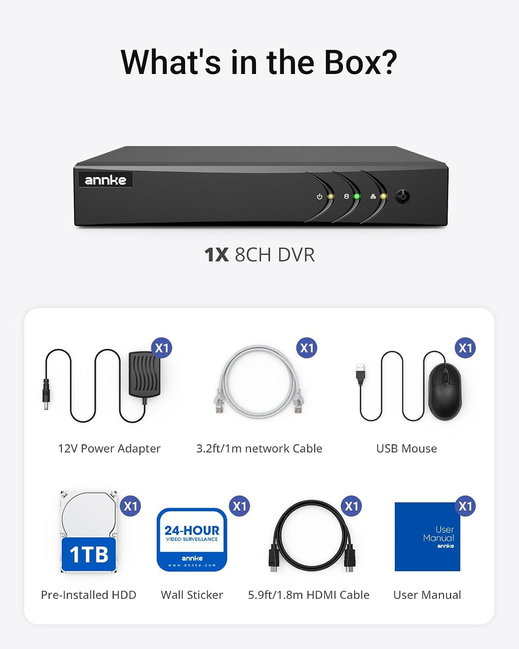 ANNKE 8 Channel 3K Lite Security Digital Video Recorder with 1TB Hard Drive, H.265+ Hybrid 5-in-1 Surveillance DVR, Human & Vehicle Detection, Supports 8CH Analog and 2 IP Cameras for 24/7 Home CCTV