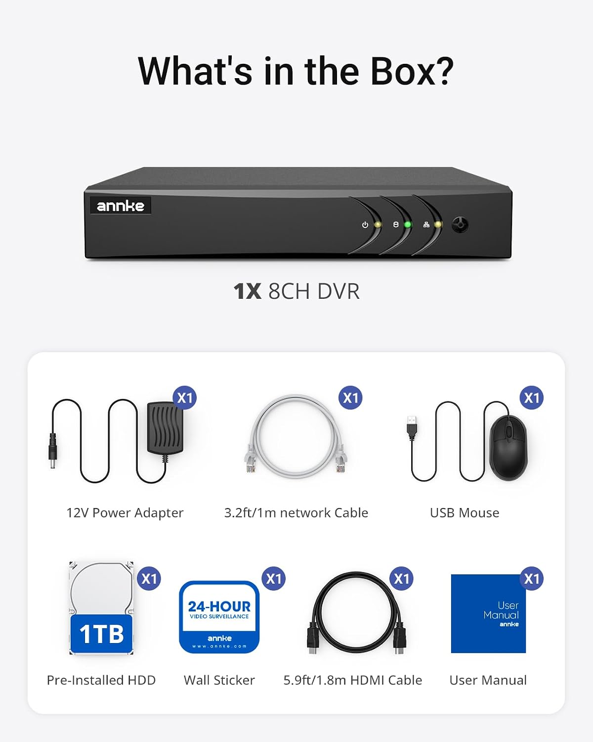 ANNKE 8 Channel 3K Lite Security Digital Video Recorder with 1TB Hard Drive, H.265+ Hybrid 5-in-1 Surveillance DVR, Human & Vehicle Detection, Supports 8CH Analog and 2 IP Cameras for 24/7 Home CCTV