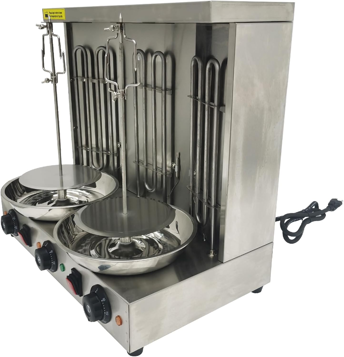 Electric Barbecue Shawarma Gyro Grill 3 Burners Commercial Stainless Steel Vertical Broiler Kebab Machine Adjustable Temperature with Meat Catch Pan and Rotating Doner for Restaurant Kitchen