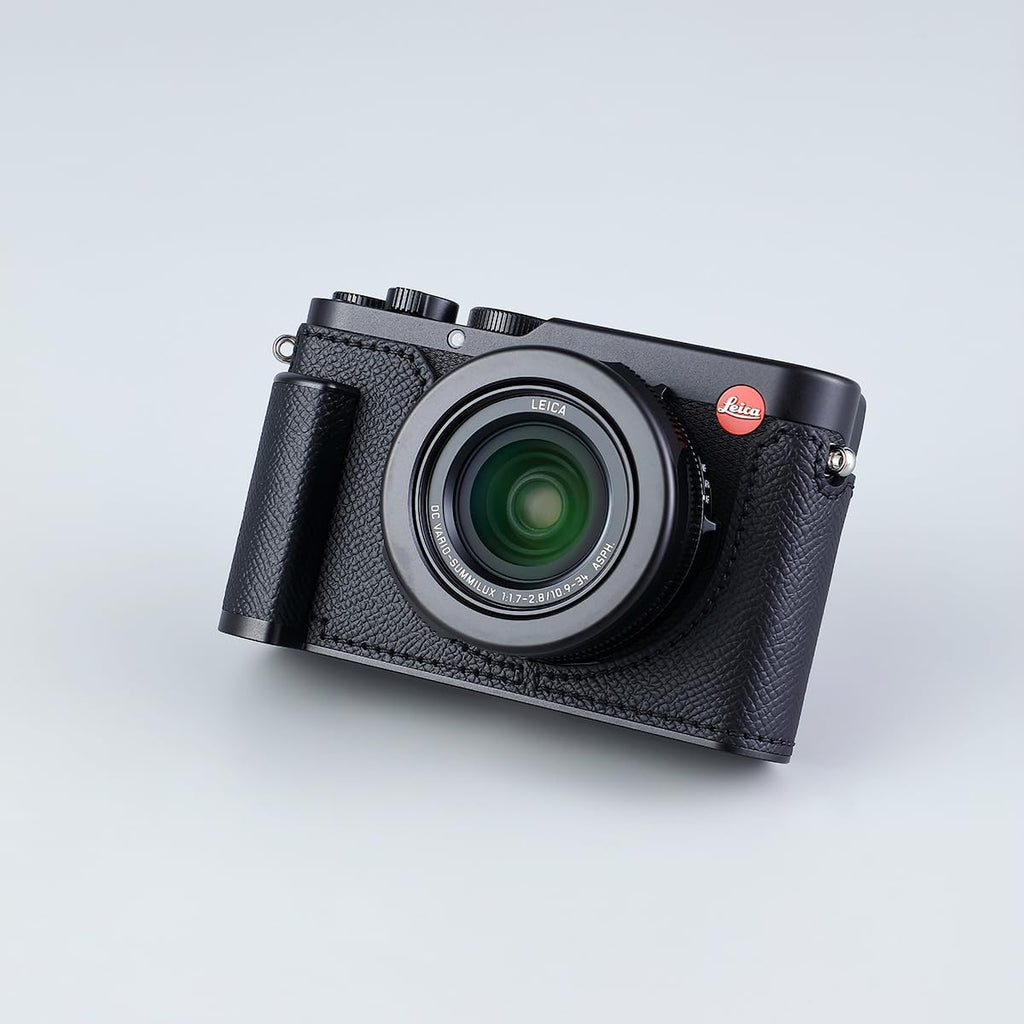 Camera Half Case for Leica D-LUX 8, Vintage Metal Genuine Leather Instant Camera Protective Cases Stylish Portable Shockproof (Black)
