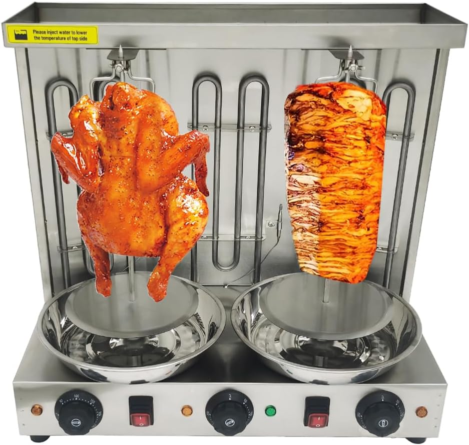 Shawarma Grill Machine Electric Vertical Barbecue Oven with 3 Burners 360° Rotating Kebab Grill Broiler Gyro Rotisserie Oven for Commercial and Home Use
