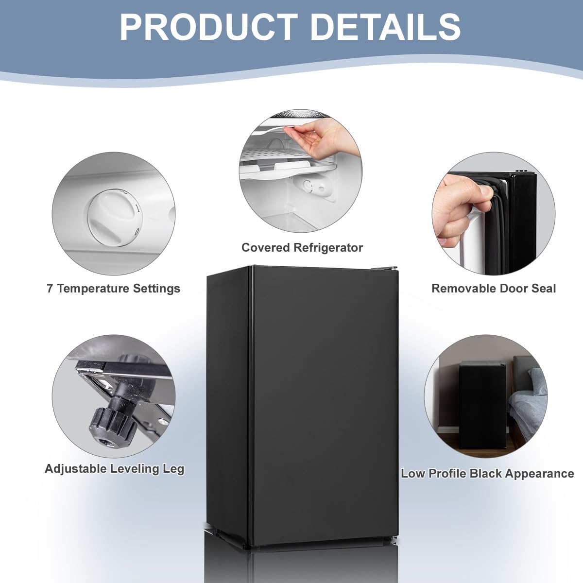 3.1 Cu.Ft Mini Fridge with Single Door, Small Refrigerator with Adjustable Thermostat & Removable Glass Shelves, Mini Fridge for Bedroom, Office, Dorm, Black