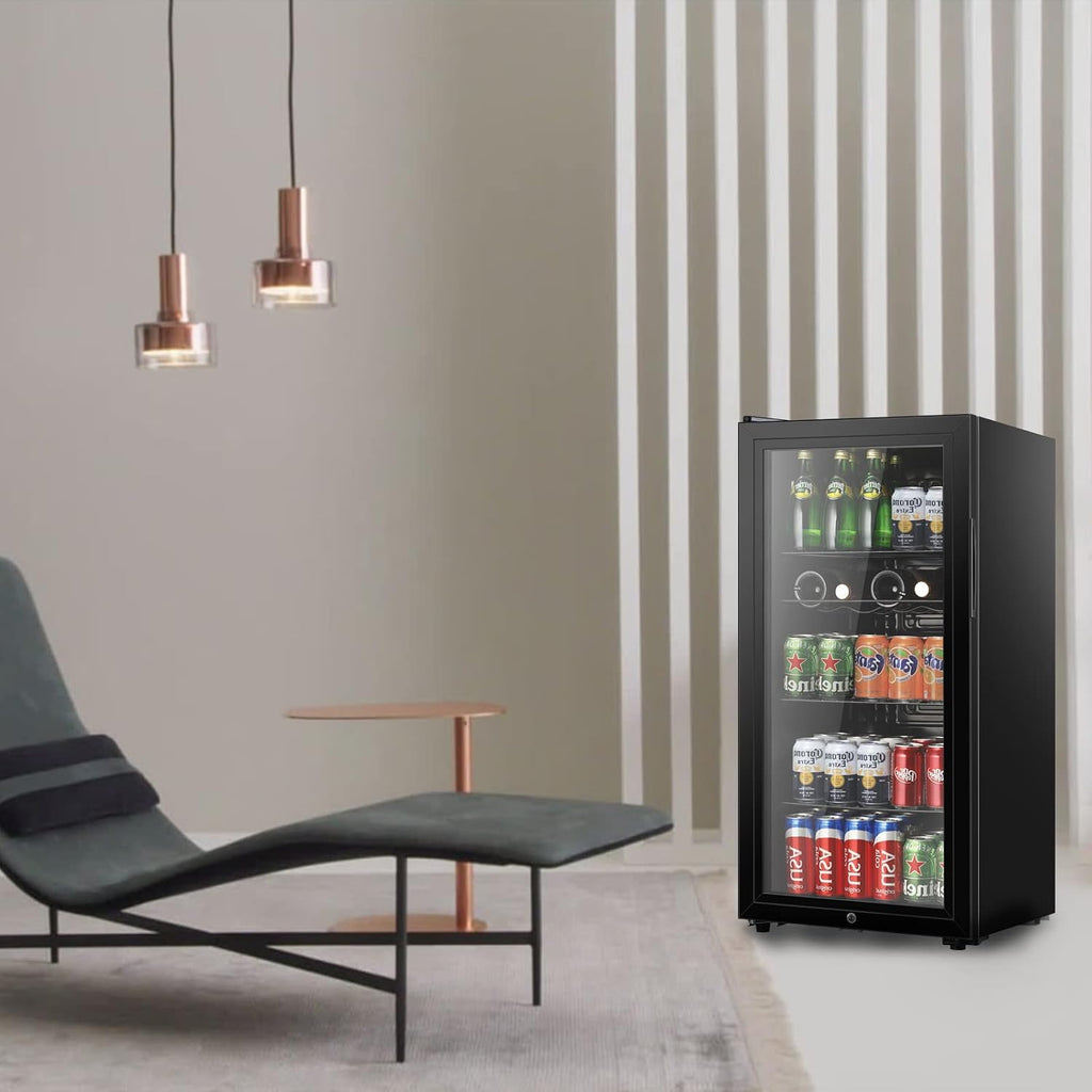 HAILANG LANG Beverage Refrigerator, 4.5 Cu.Ft, Mini Fridge with Glass Door for Soda Beer, Freestanding Beverage Cooler for Office, Bar, Adjustable Shelving&Adjustable Foot