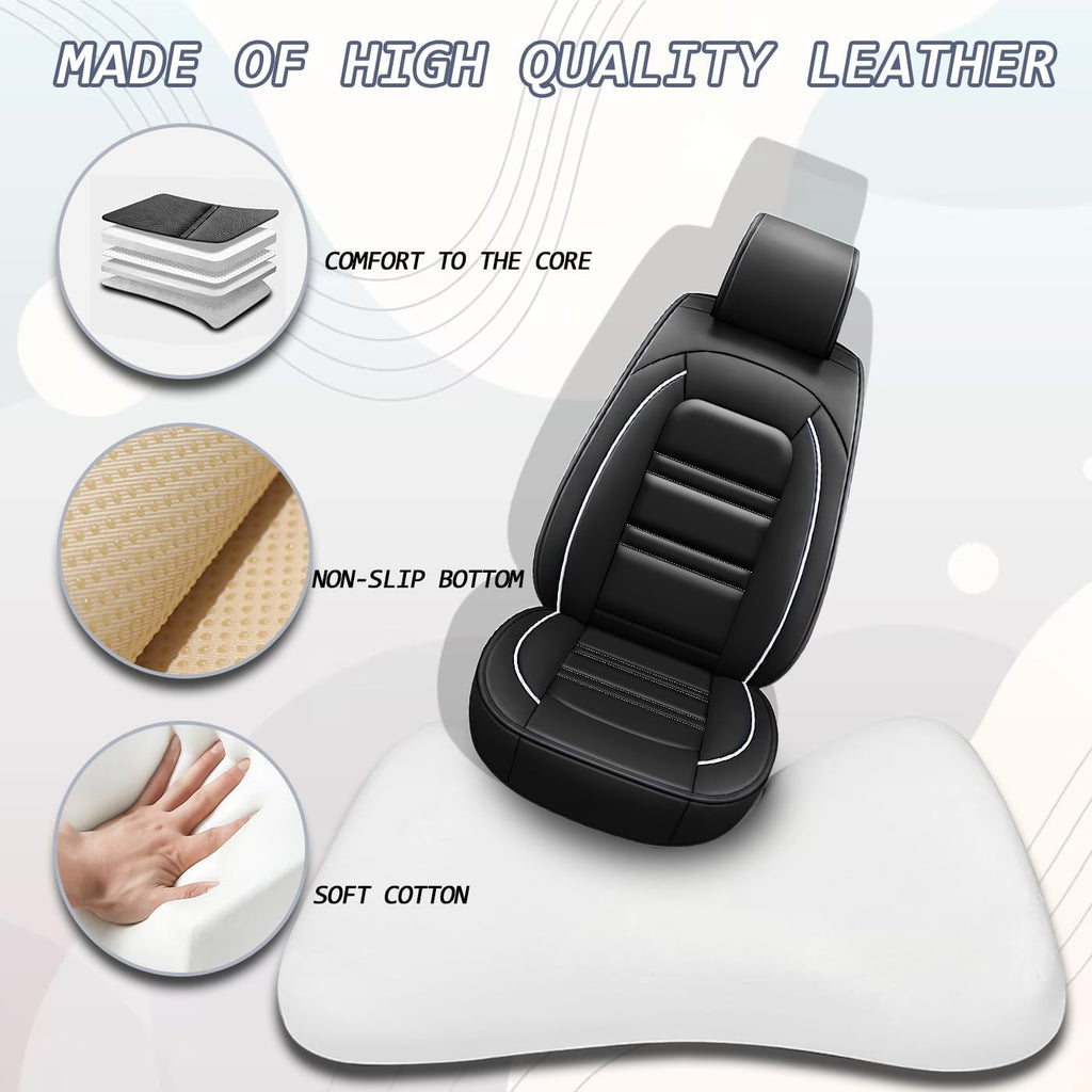 Seat Covers for Audi A3 2006-2025 | 5-Seats Leather Seat Covers, Easy to Install Automotive Seat Covers Full Set (Full Set, Black&White Line)