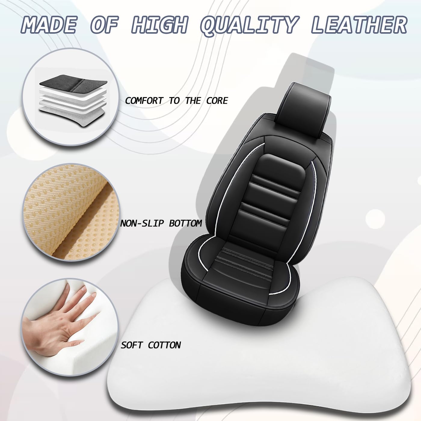 Seat Covers for Audi A3 2006-2025 | 5-Seats Leather Seat Covers, Easy to Install Automotive Seat Covers Full Set (Full Set, Black&White Line)